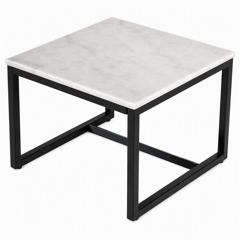Pemberly Row Square Contemporary Marble End Table in Black and White