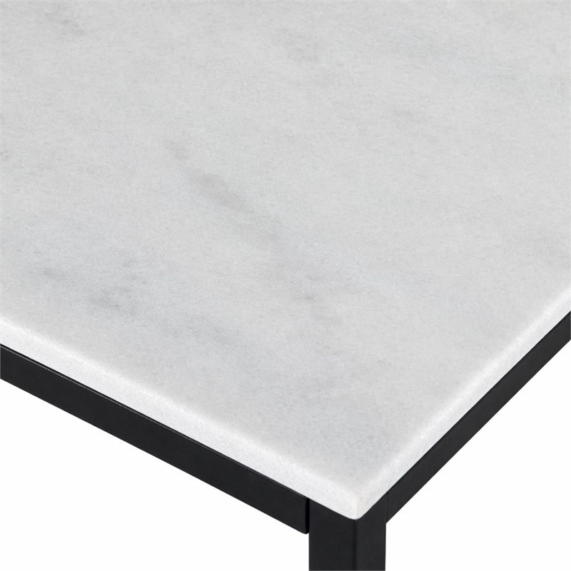 Pemberly Row Square Contemporary Marble End Table in Black and White