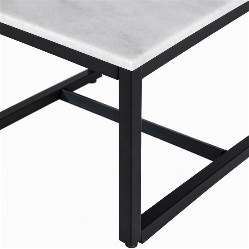 Pemberly Row Square Contemporary Marble End Table in Black and White