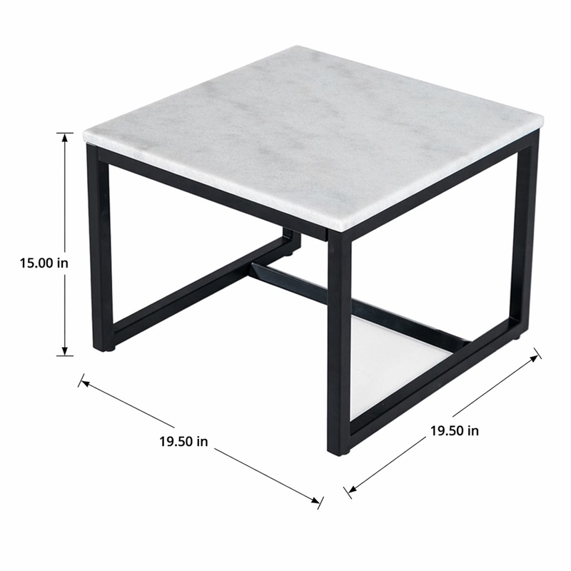 Pemberly Row Square Contemporary Marble End Table in Black and White