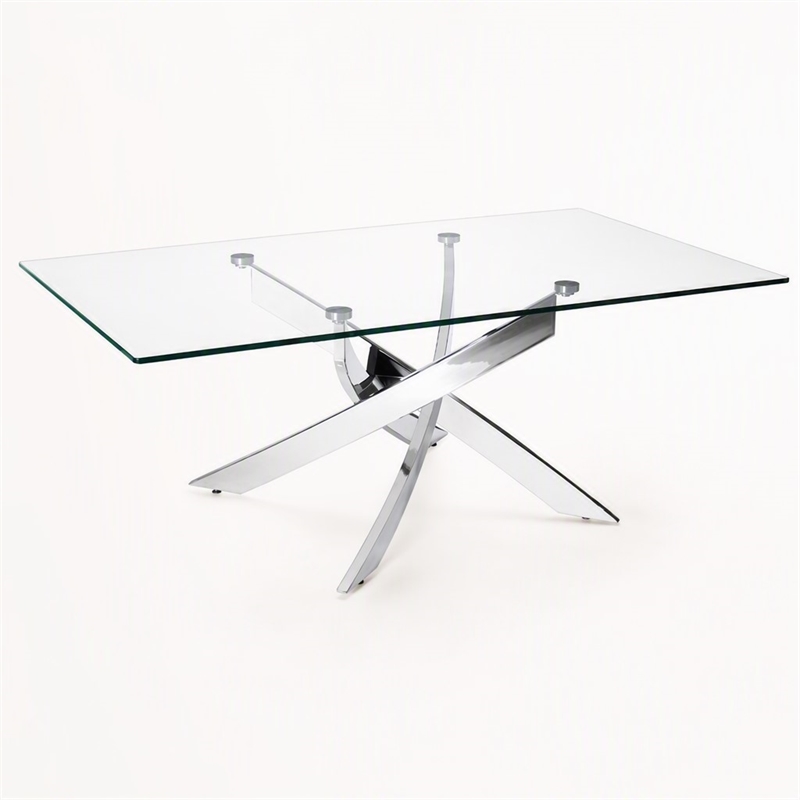 Pemberly Row Modern Metal and Glass Coffee Table in Silver and Clear