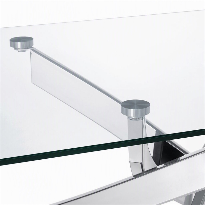 Pemberly Row Modern Metal and Glass Coffee Table in Silver and Clear