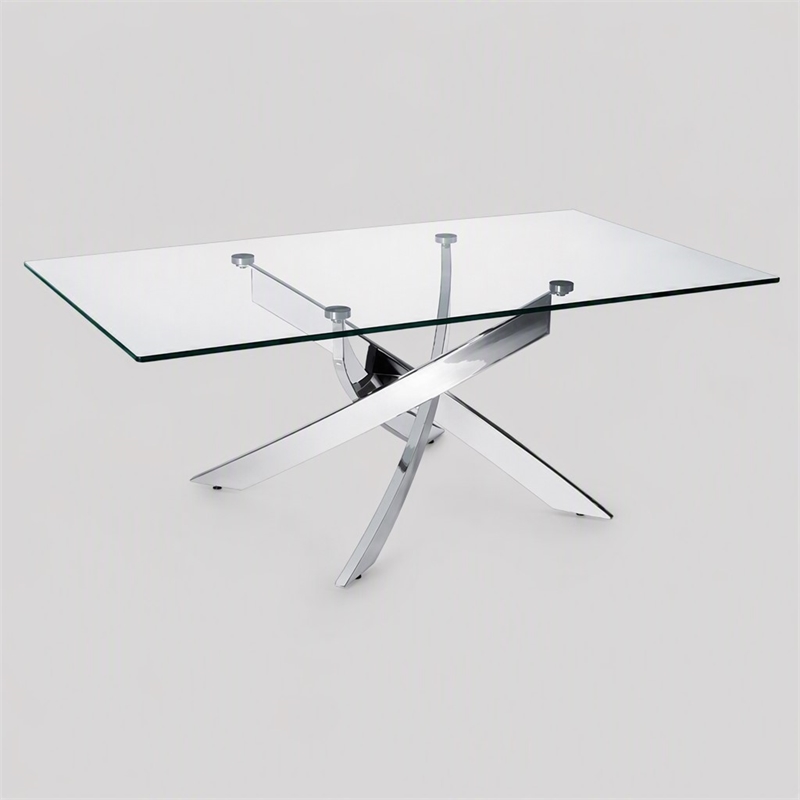 Pemberly Row Modern Metal and Glass Coffee Table in Silver and Clear