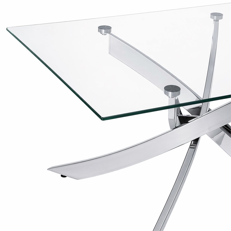Pemberly Row Modern Metal and Glass Coffee Table in Silver and Clear