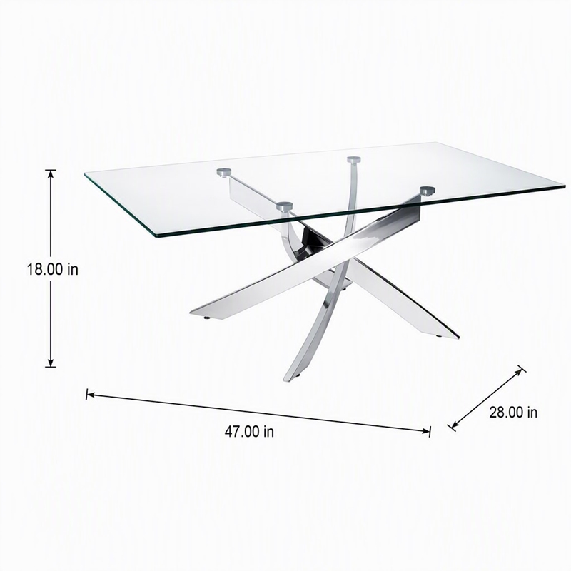 Pemberly Row Modern Metal and Glass Coffee Table in Silver and Clear