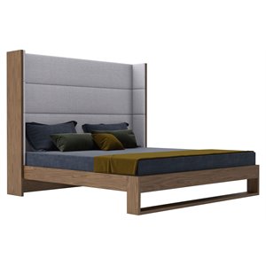 Pemberly Row Modern Fabric Upholstered Eastern King Bed in Walnut & Gray