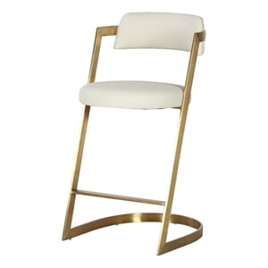Pemberly Row Faux Leather Beige Counter Stool with Gold Frame