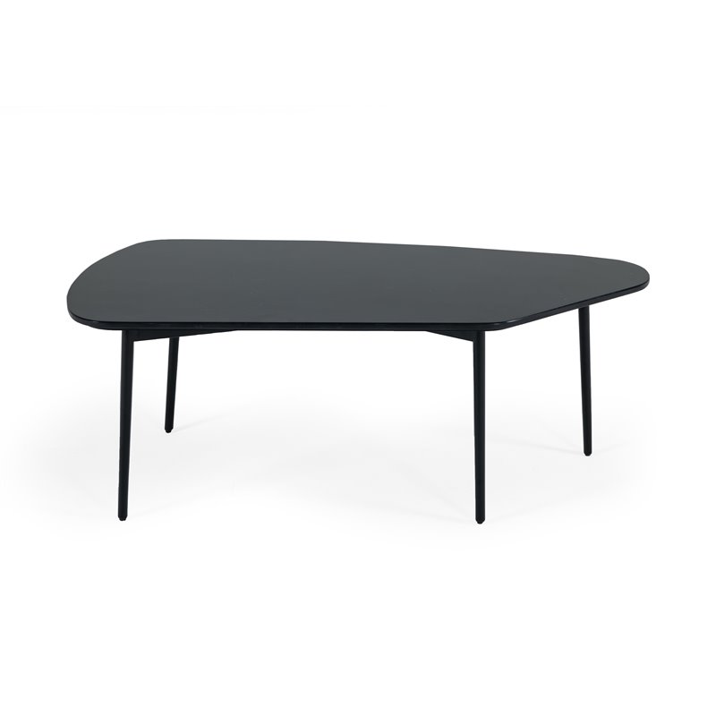 Pemberly Row Tubular Metal Coffee Table with Black Marble Top