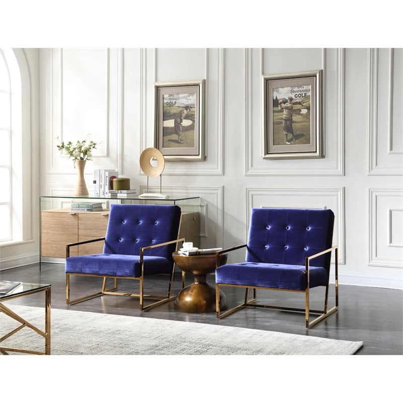 Pemberly Row Microfiber Fabric & Chrome Accent Chair in Blue and Gold