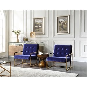 Pemberly Row Microfiber Fabric & Chrome Accent Chair in Blue and Gold