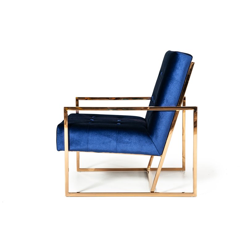 Pemberly Row Microfiber Fabric & Chrome Accent Chair in Blue and Gold