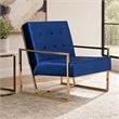 Pemberly Row Microfiber Fabric & Chrome Accent Chair in Blue and Gold