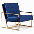 Pemberly Row Microfiber Fabric & Chrome Accent Chair in Blue and Gold