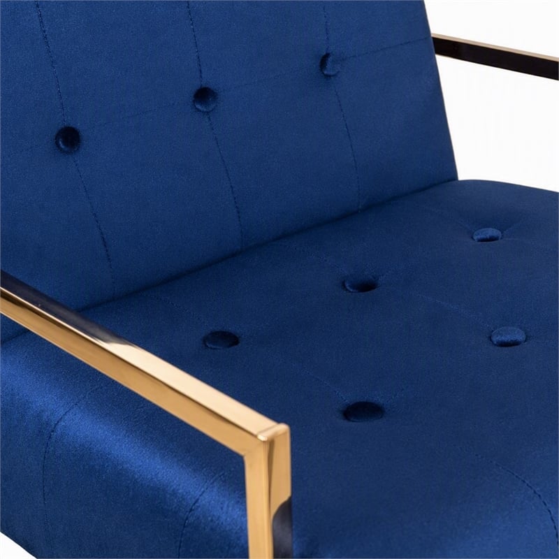 Pemberly Row Microfiber Fabric & Chrome Accent Chair in Blue and Gold
