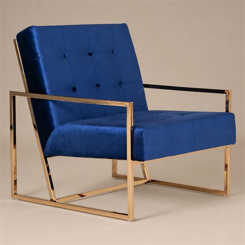 Pemberly Row Microfiber Fabric & Chrome Accent Chair in Blue and Gold
