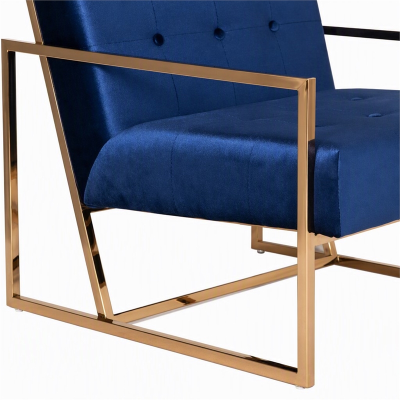 Pemberly Row Microfiber Fabric & Chrome Accent Chair in Blue and Gold