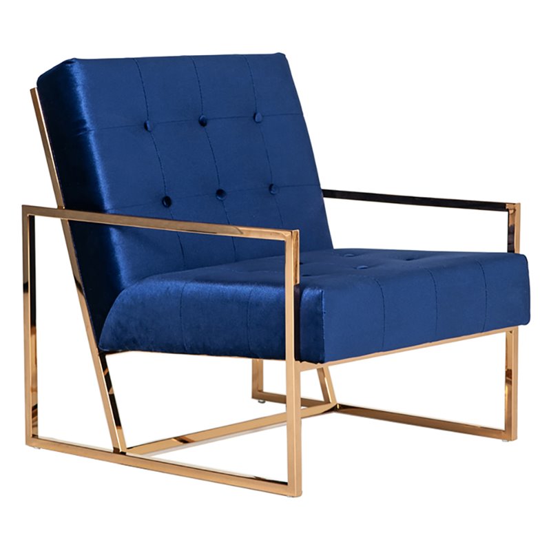 Pemberly Row Microfiber Fabric & Chrome Accent Chair in Blue and Gold