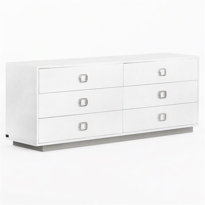 Pemberly Row 6-Drawer MDF Wood Dresser in White High Gloss