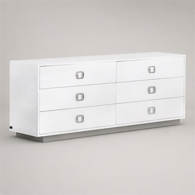 Pemberly Row 6-Drawer MDF Wood Dresser in White High Gloss