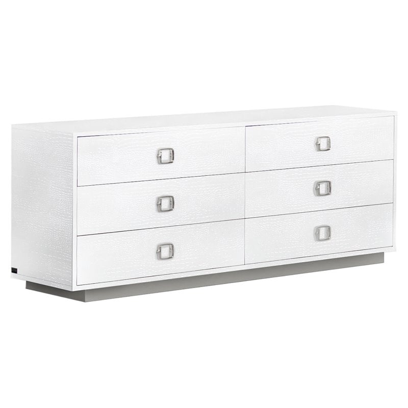 Pemberly Row 6-Drawer MDF Wood Dresser in White High Gloss