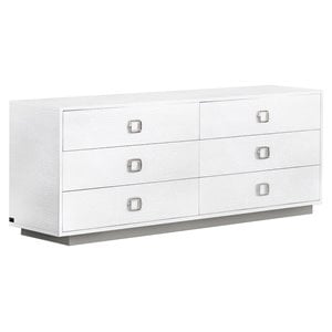 Pemberly Row 6-Drawer MDF Wood Dresser in White High Gloss