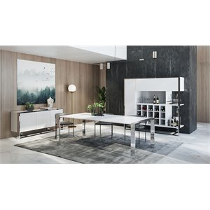 Pemberly Row Modern Buffet in White Glossy Stainless Steel Finish