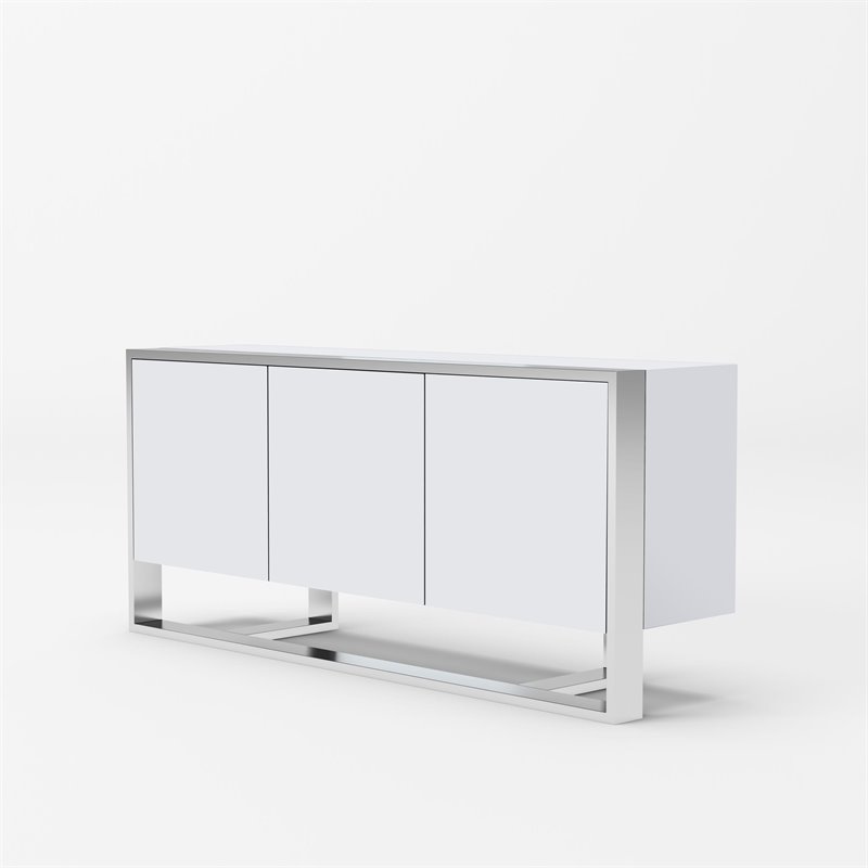 Pemberly Row Modern Buffet in White Glossy Stainless Steel Finish