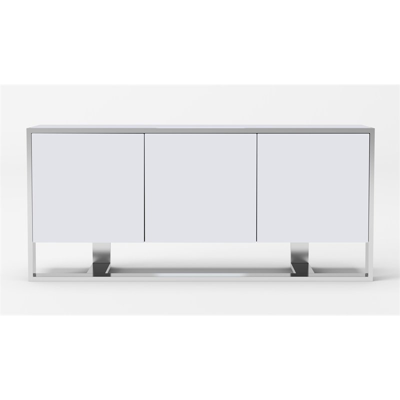 Pemberly Row Modern Buffet in White Glossy Stainless Steel Finish