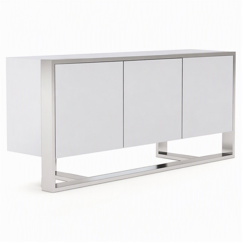 Pemberly Row Modern Buffet in White Glossy Stainless Steel Finish