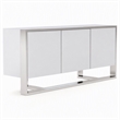 Pemberly Row Modern Buffet in White Glossy Stainless Steel Finish