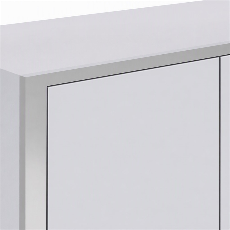 Pemberly Row Modern Buffet in White Glossy Stainless Steel Finish