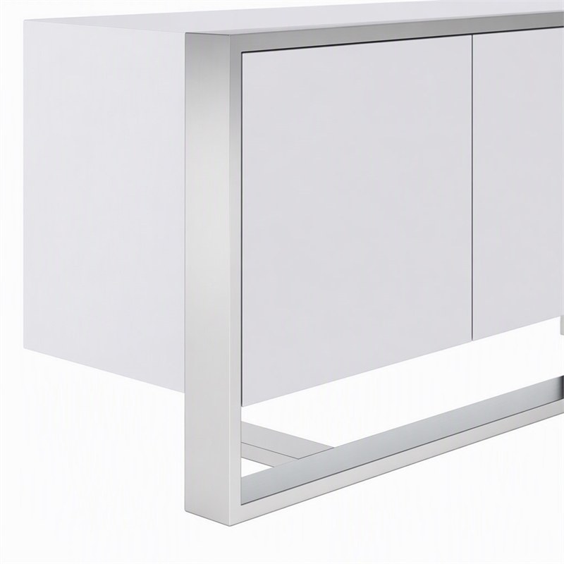 Pemberly Row Modern Buffet in White Glossy Stainless Steel Finish