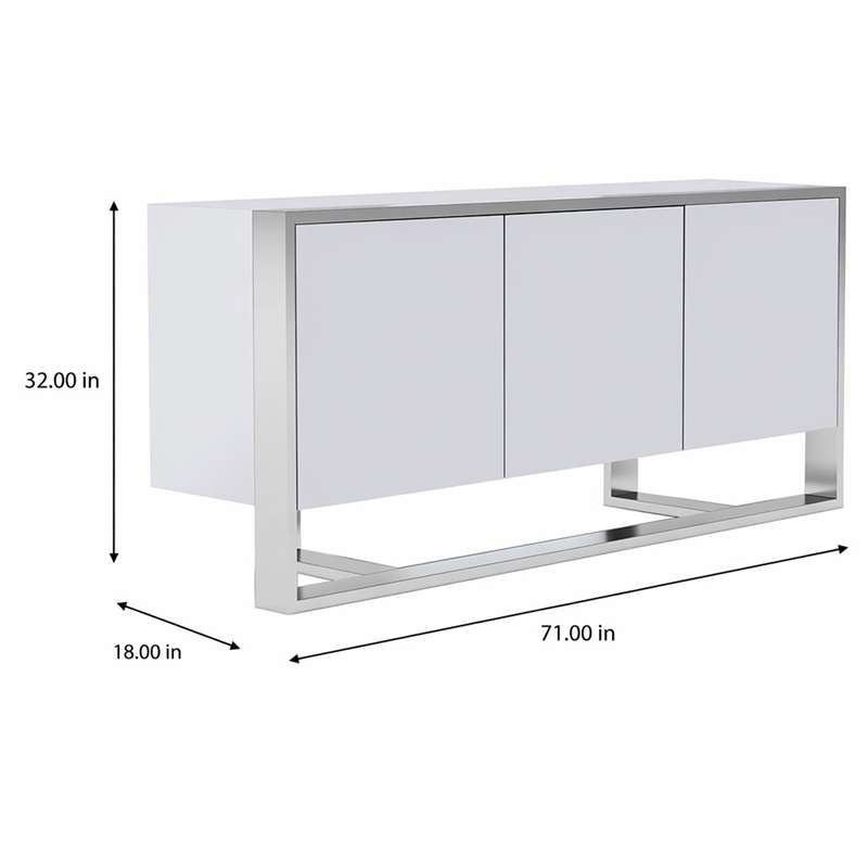 Pemberly Row Modern Buffet in White Glossy Stainless Steel Finish