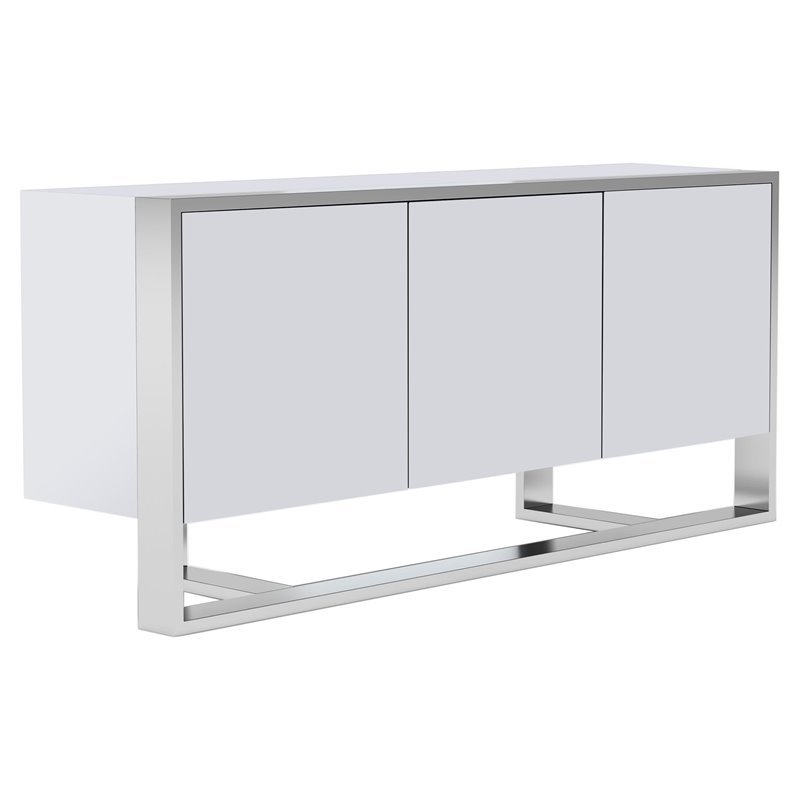 Pemberly Row Modern Buffet in White Glossy Stainless Steel Finish