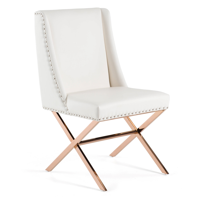 Pemberly Row Modern Faux Leather Dining Chair in White with Gold Frame