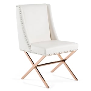 Pemberly Row Modern Faux Leather Dining Chair in White with Gold Frame