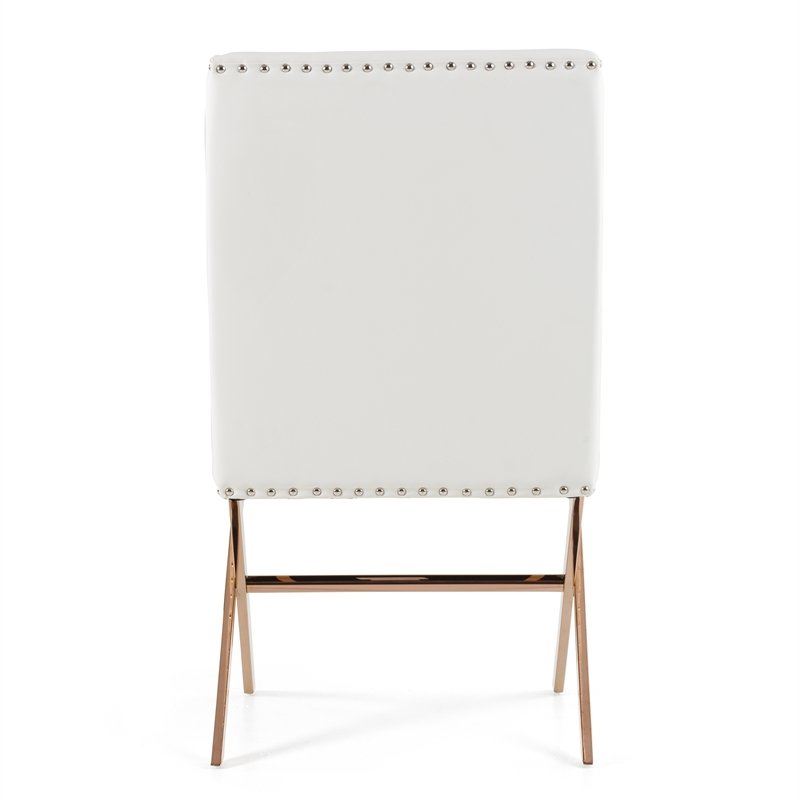 Pemberly Row Modern Faux Leather Dining Chair in White with Gold Frame