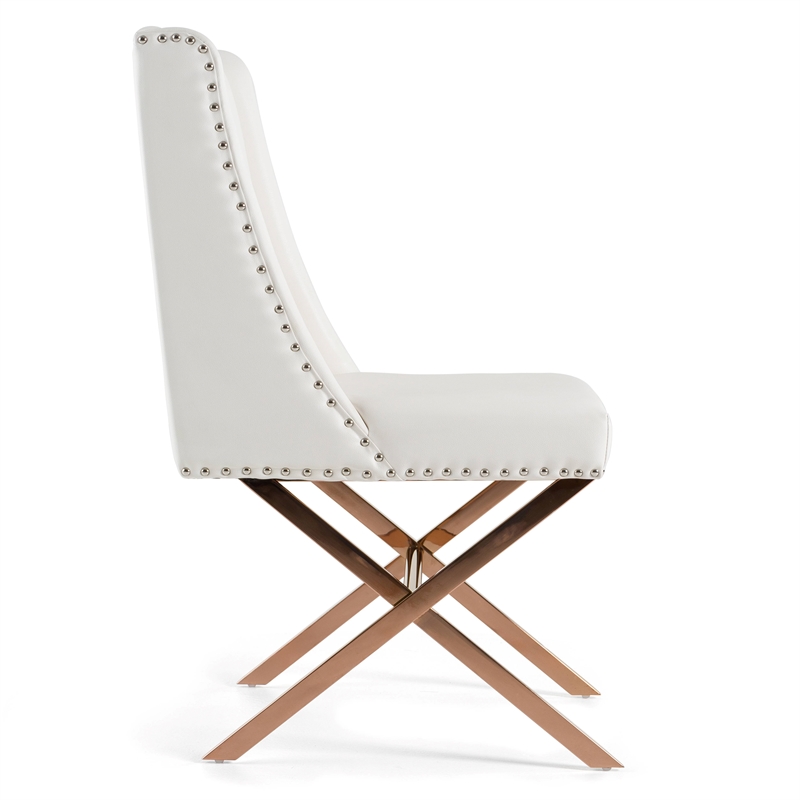 Pemberly Row Modern Faux Leather Dining Chair in White with Gold Frame