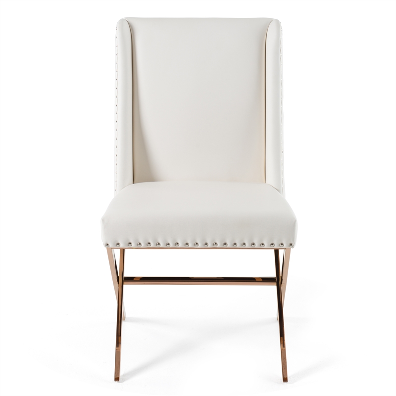 Pemberly Row Modern Faux Leather Dining Chair in White with Gold Frame