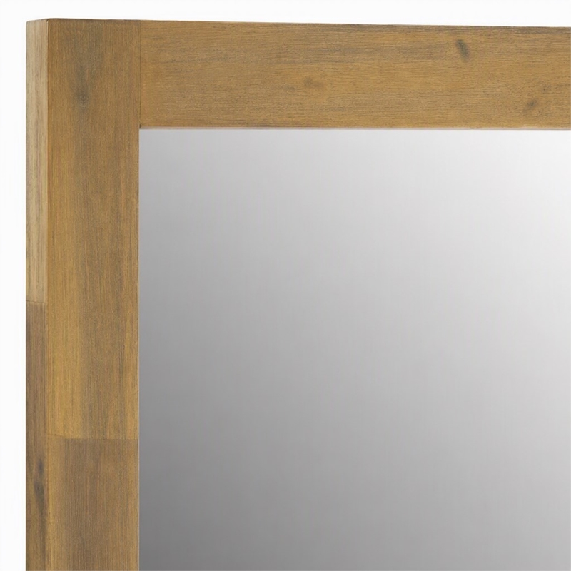 Pemberly Row Solid Acacia Wood Frame Mirror in Light Walnut Finish