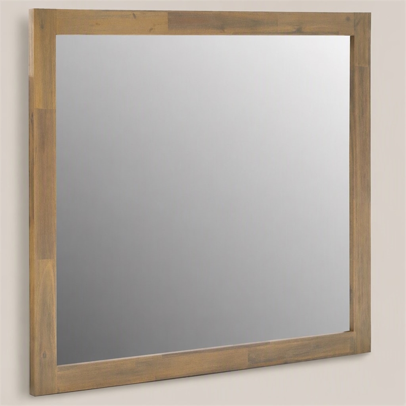 Pemberly Row Solid Acacia Wood Frame Mirror in Light Walnut Finish