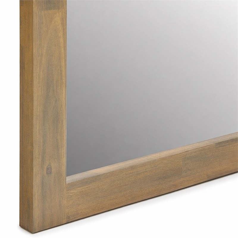 Pemberly Row Solid Acacia Wood Frame Mirror in Light Walnut Finish