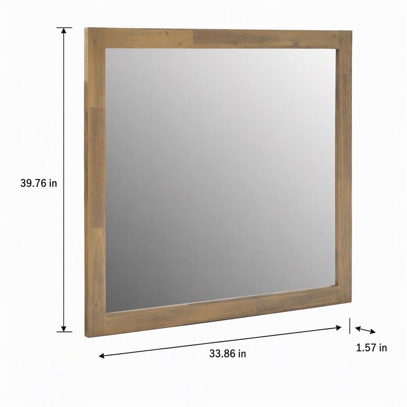 Pemberly Row Solid Acacia Wood Frame Mirror in Light Walnut Finish