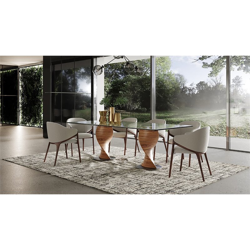 Pemberly Row Solid Wood and Glass Dining Table in Walnut and Clear Finish