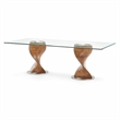 Pemberly Row Solid Wood and Glass Dining Table in Walnut and Clear Finish