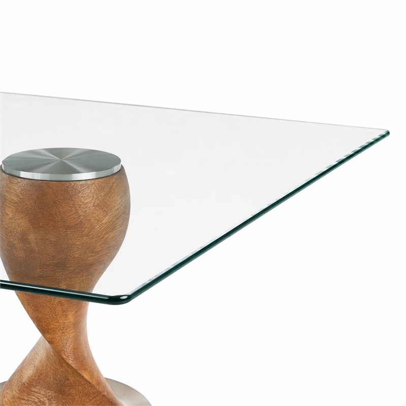 Pemberly Row Solid Wood and Glass Dining Table in Walnut and Clear Finish