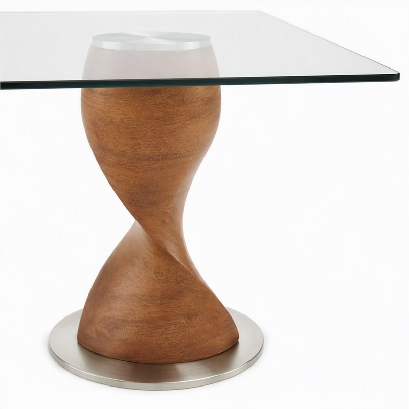 Pemberly Row Solid Wood and Glass Dining Table in Walnut and Clear Finish
