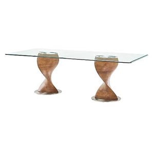 Pemberly Row Solid Wood and Glass Dining Table in Walnut and Clear Finish