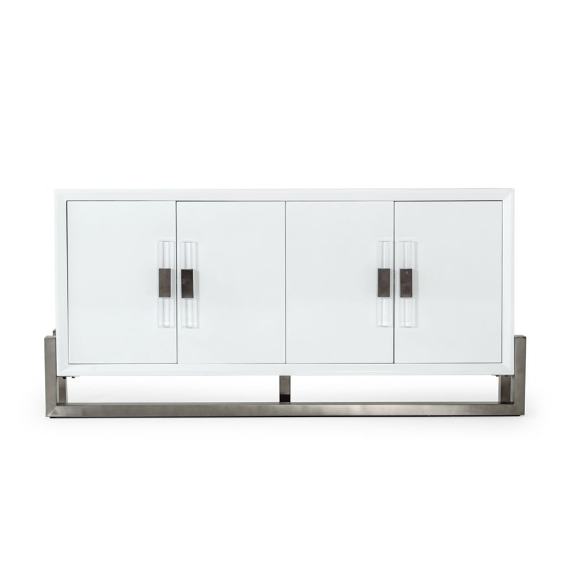 Pemberly Row Modern Buffet with High Gloss Finish and Stainless Steel Legs