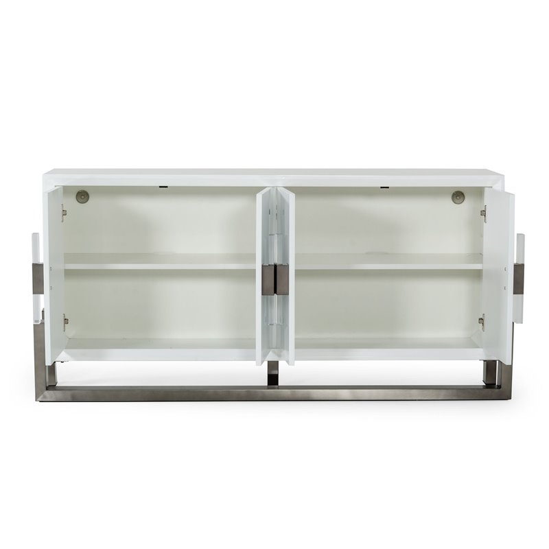 Pemberly Row Modern Buffet with High Gloss Finish and Stainless Steel Legs